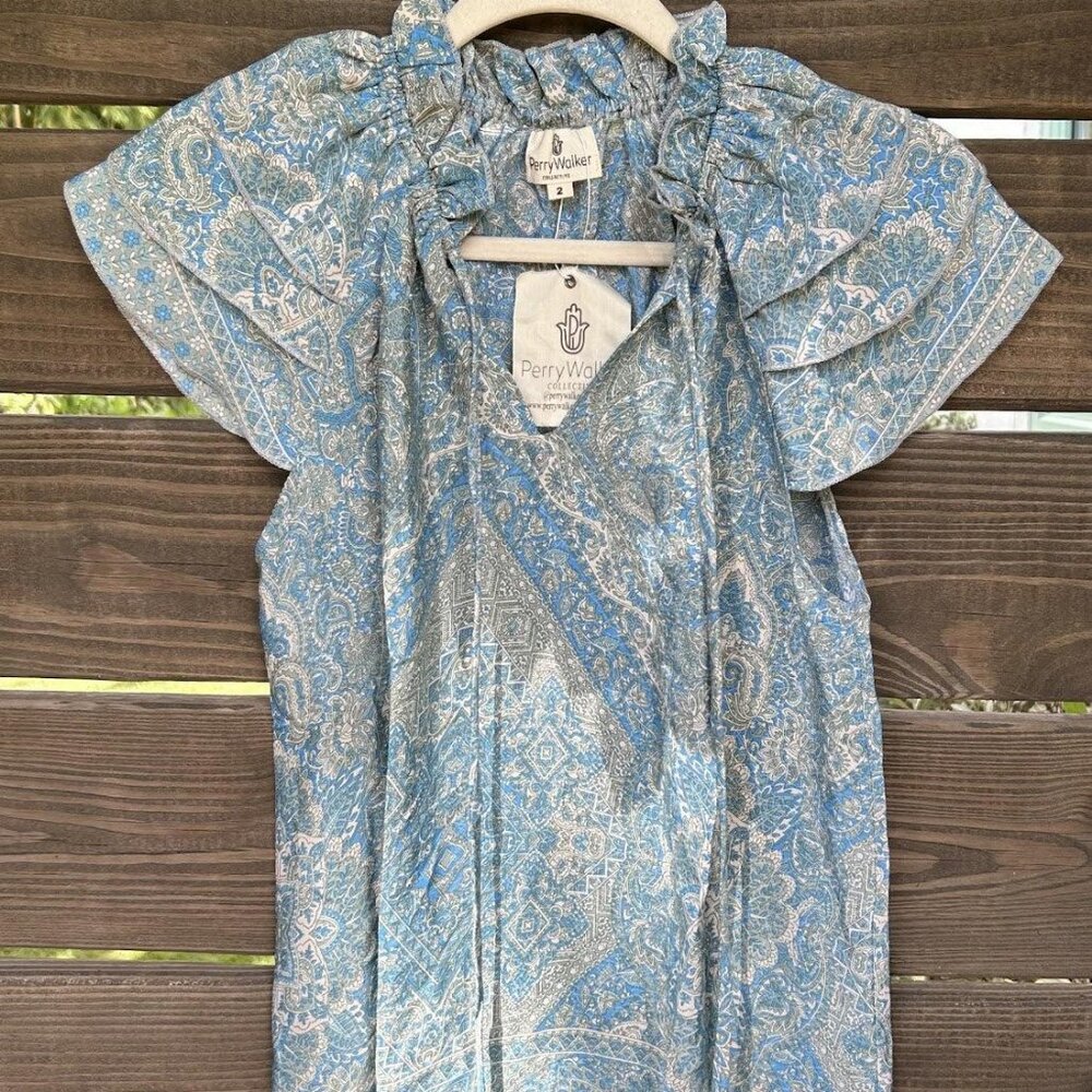 Varina Top - Light Blue and Cream